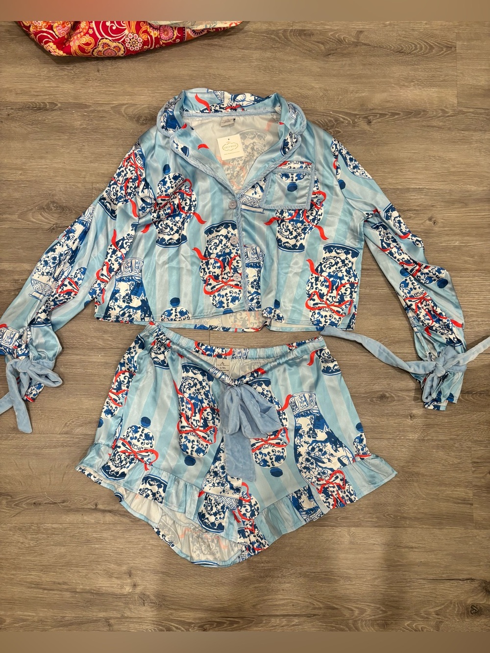 Light Blue Printed Two-Piece Pajama Set